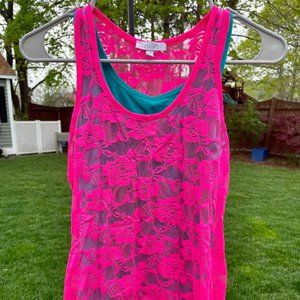 Delia's Hot Pink Rose Lace Tank Top - Large